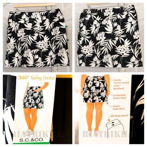 Black Floral Ladies' Skort Pull-On, Tummy Control Waistband,S.C. & CO